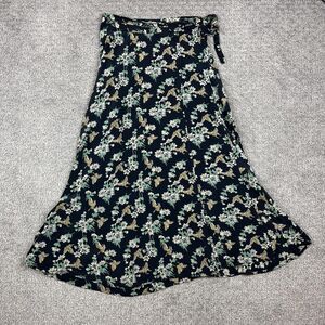 FU DA FINE SILK Skirt Womens Large Black Floral Butterfly Wrap Silk Whimsy Fairy